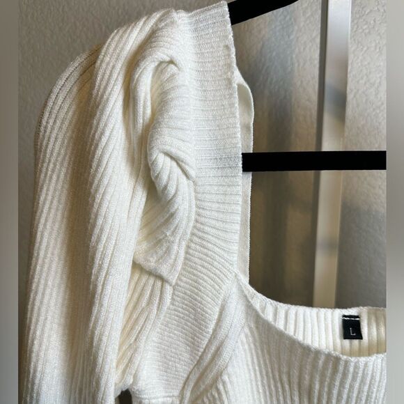 NWOT Women’s White Ribbed Long Sleeve Bodycon Sweater Dress Open Back - Size L - Picture 3 of 4